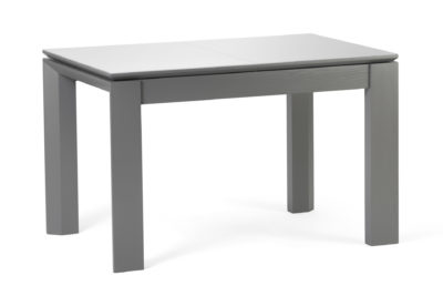 Кухонний стіл Мілан, з натурального дерева, з сірими ніжками та білою прумокутною стільницею зі склянним покриттям