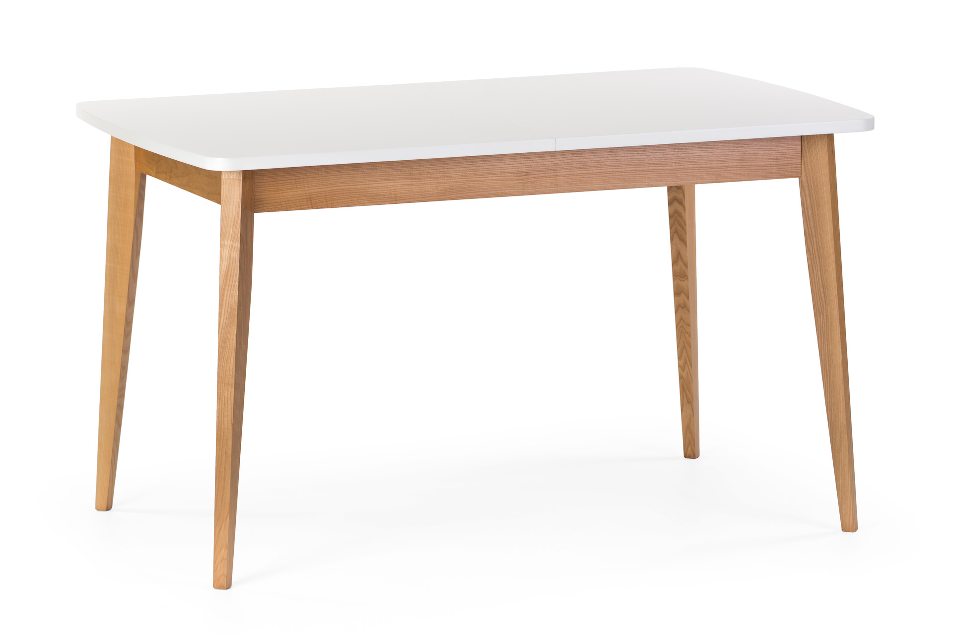 Розкладний кухонний стіл "Турін" - прямокутна біла стільниця покрита емаллю, ніжки та царга з твердого дерева, тоновані, колір SE1403