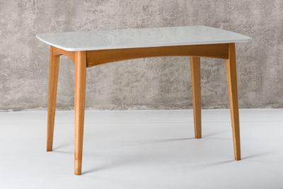 Раскладной деревянный кухонный стол "Венти" с белой стеклянной столешницей