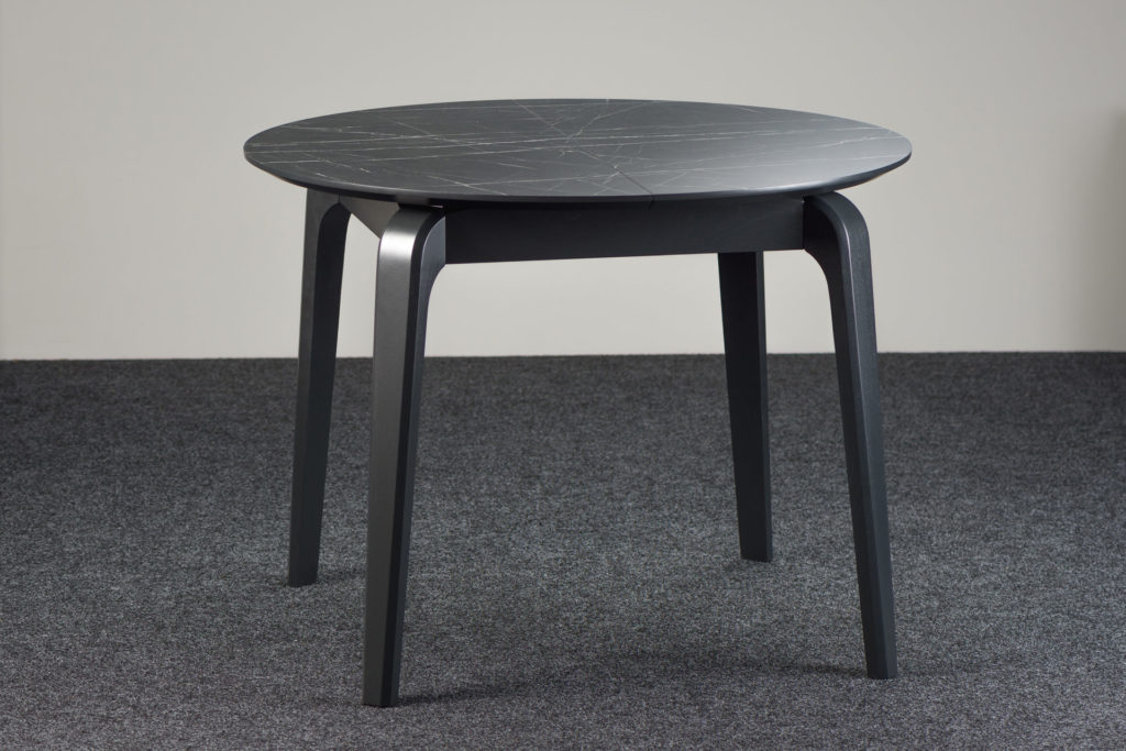 Раскладной круглый стол “Спейс” графитового цвета с HPL-столешницей (черный камень Пьетра Гриджиа)