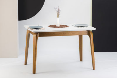Прямоугольный кухонный стол “Спейс”, раскладная HPL-столешница (белый Мрамор Леванто HPLF812 st9)