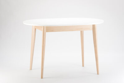 Овальний кухонний стіл "Турін-оновлений" - біла скляна стільниця 9003 • OLEKSENKO Столи та Стільці •